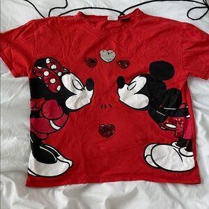 Zara Red Kids Tee with Mickey and Minnie Graphics